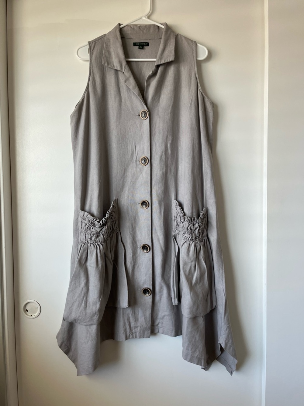 Sleeveless Button-Front Linen Blend Dress in Light Gray